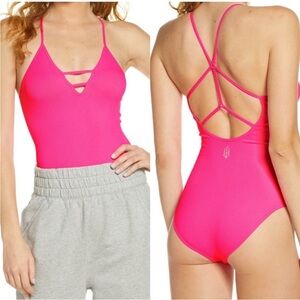Free People Pink Strappy Bodysuit